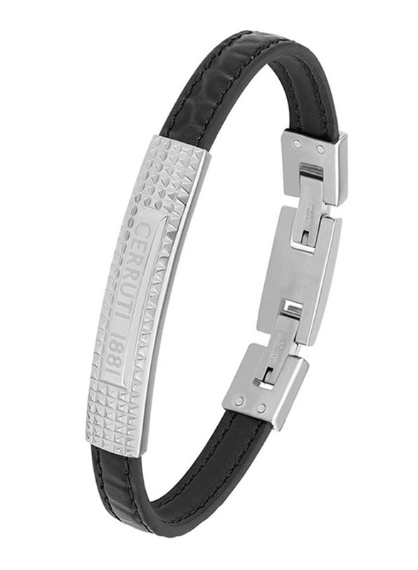 Cerruti 1881 Leather Ion Bracelet for Men, Silver & Black