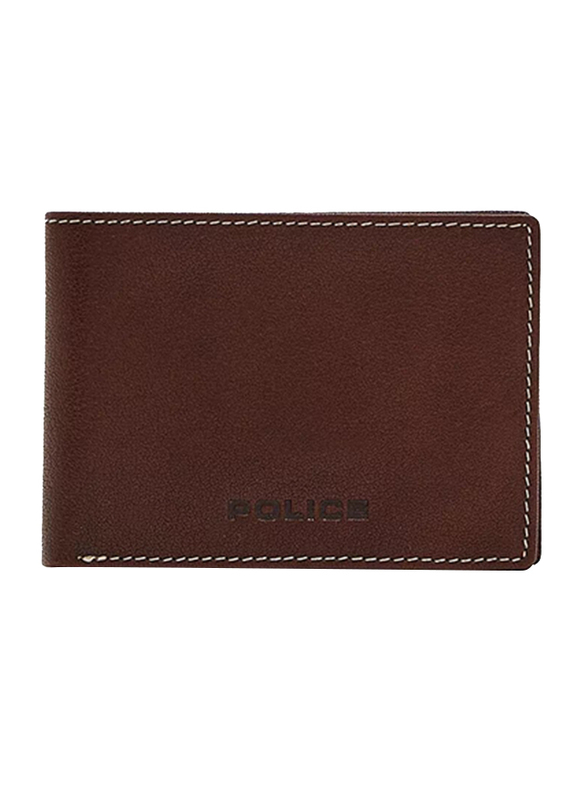 Police Burly Slim Leather Bi-Fold Wallet for Men, Brown