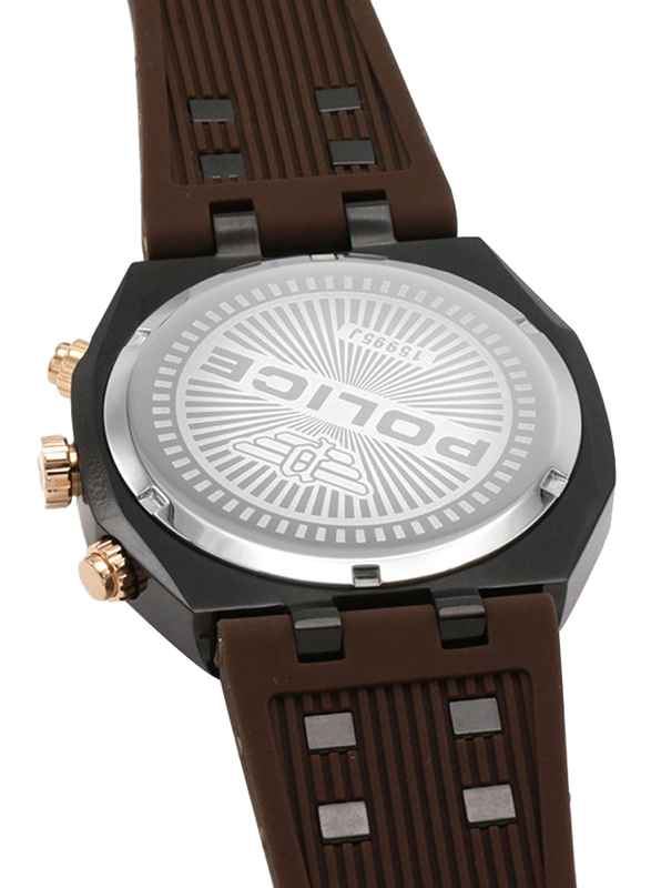 Police Kediri Analog Watch for Men with Silicone Band, Water Resistant with Chronograph, P 15995JSBR-61P, Brown-Gunmetal