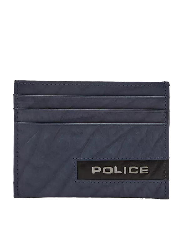 Police Droid Leather Card Case for Men, Blue