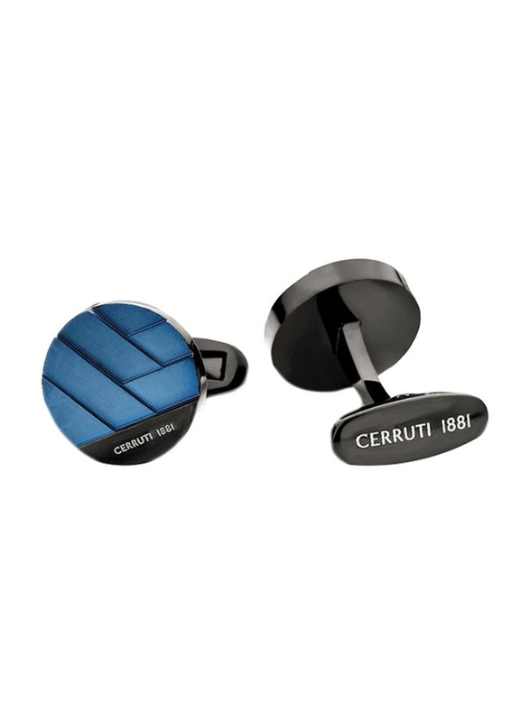 Cerruti 1881 Mens Cufflinks, Stainless Steel, with Polished and Brushed Finish Steel Plate, Blue/Black