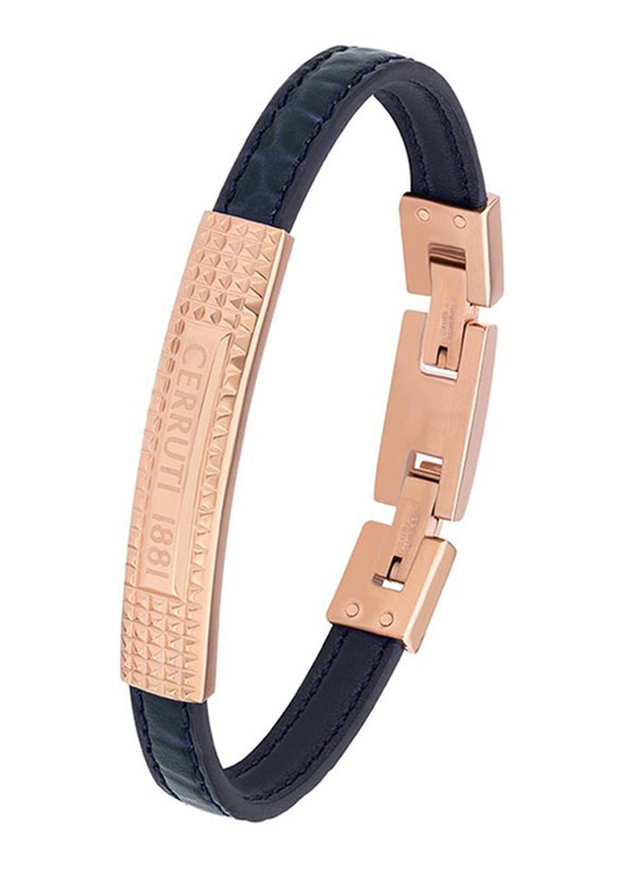 Cerruti 1881 Leather Ion Bracelet for Men, Black & Rose Gold