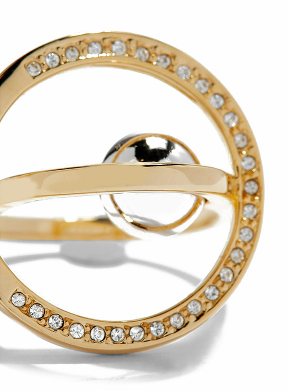 Cerruti 1881 Gold Plated Fashion Ring for Women with Rhodium Metal Bead Stone, Gold, EU 56