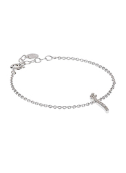 Agatha Sterling Silver Chain Bracelet for Women with Cubic Zirconia Stone and Arabic Letter A Charm, Silver