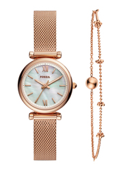 Fossil Carlie Analog Watch for Women with Stainless Steel Band and Bracelet, Water Resistant, ES4443SET, Rose Gold-White