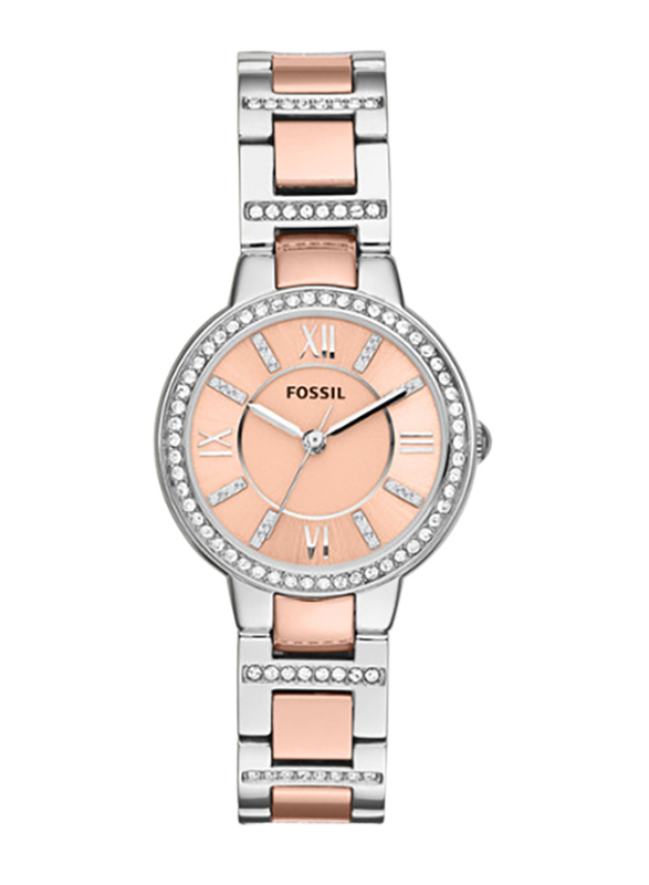 Fossil Virginia Analog Watch for Women with Stainless Steel Band, Water Resistant, ES3405, Rose Gold/Silver-Rose Gold