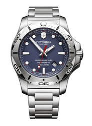 Victorinox Swiss Army I.N.O.X. Professional Diver Analog Watch for Men with Stainless Steel Band, Water Resistant, 241782, Silver-Blue