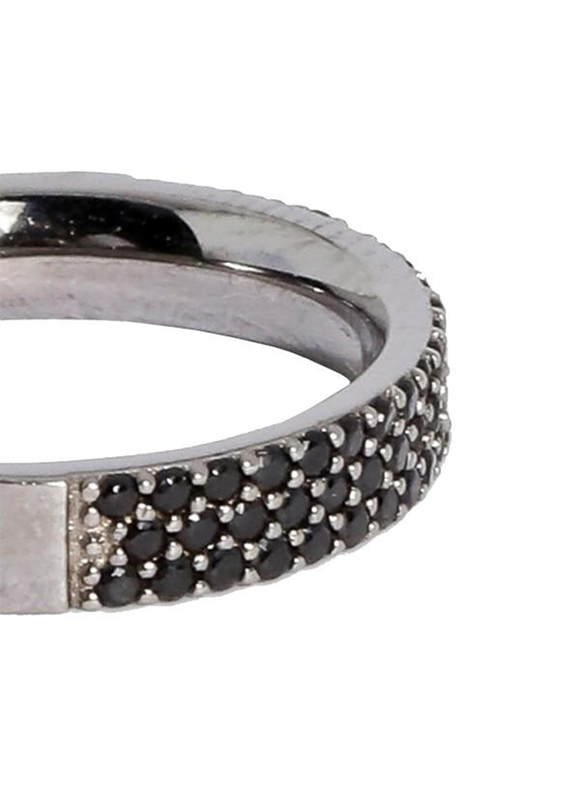 Apm Monaco 925 Sterling Silver Fashion Half Ring for Women with Cubic Zirconia Stone, Black, EU 44