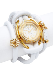 Christina Design London Assemble Collect Analog Swiss Watch for Women with Attached Italian Leather Cord with Genuine Gemstone Charms Band, Water Resistant, 301 GWBL, White
