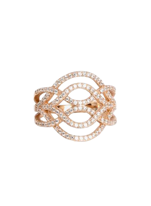 Apm Monaco 925 Sterling Silver Vintage Inspired Fashion Ring for Women with Cubic Zirconia Stone, Rose Gold, EU 54