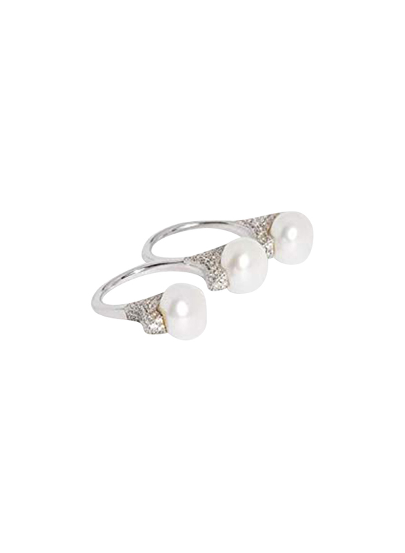 Apm Monaco 925 Sterling Silver Shells Multi Finger Ring for Women with 3 Pearl, Silver, S