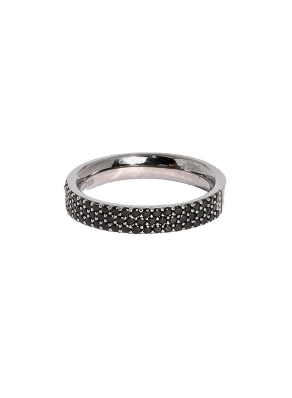 Apm Monaco 925 Sterling Silver Fashion Half Ring for Women with Cubic Zirconia Stone, Black, EU 44