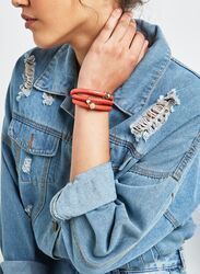 Christina Design London Leather Cord Multi Layer Bracelet for Women, with Pearl Heart Heaven Drop, with Crystal Flower Ring Charm, Coral