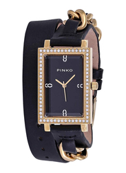 Pinko Analog Quartz Watch for Women with Leather Band, Water Resistant, 200004, Black-Gold