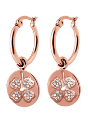 Co88 Sense Stainless Steel Dangle Earrings for Women with Clover Charm and Zirconia Stone, Latch Closure, Rose Gold