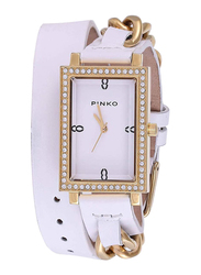 Pinko Analog Quartz Watch for Women with Leather Band, Water Resistant, 200004, White-Gold