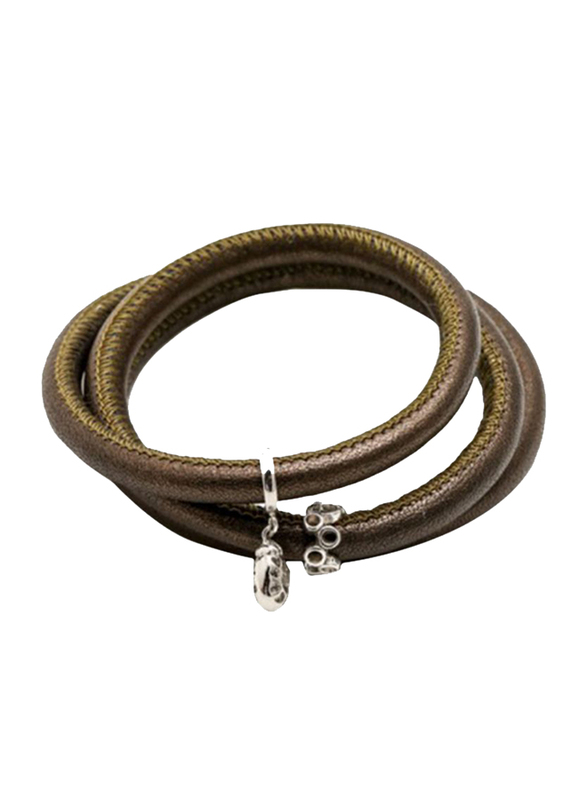 Christina Design London Leather Cord Multi Layer Bracelet for Women, with Penguin Drop and Multi Gemstone Tube, Bronze