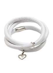 Christina Design London Leather Cord Multi Layer Bracelet for Women, with Bubbly Pearl Drop and Foursome Butterfly Charm, White