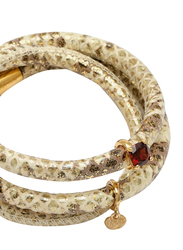 Christina Design London Leather Cord Multi Layer Bracelet for Women, with Shine Love Drop and Garnet Quartz Ring Charm, Gold