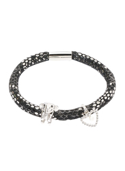 Christina Design London Leather Cord Charm Bracelet for Women, with Bubbly Pearl Love Drop and Elephant Tube, Black