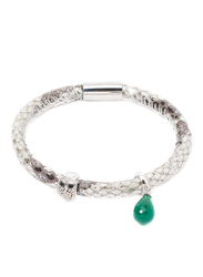 Christina Design London Leather Cord Charm Bracelet for Women, with Green Onyx Drop and White Owl Tube, Black