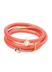 Christina Design London Leather Cord Multi Layer Bracelet for Women, with Pearl Heart Heaven Drop, with Crystal Flower Ring Charm, Coral