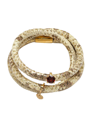 Christina Design London Leather Cord Multi Layer Bracelet for Women, with Shine Love Drop and Garnet Quartz Ring Charm, Gold