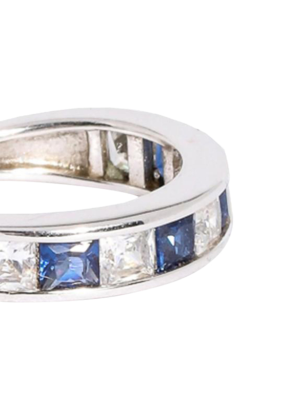 Apm Monaco 925 Sterling Silver Midi Ring for Women with Cubic Zirconia Stone, Silver/Blue, EU 44