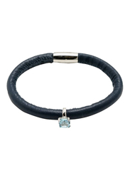 Christina Design London Leather Cord Charm Bracelet for Women, with Sky Topaz Quartz Ring Charm, Blue