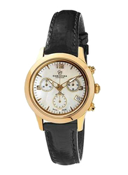 Christina Design London Analog Swiss Watch for Women with Leather Band, Water Resistance and Chronograph, with 1 Diamond and Mother of Pearl Dial, 302GWBL, Black-White/Gold