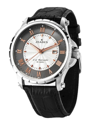 Zeades Monte Carlo La Royale Analog Watch for Men with Leather Band and Roman Numbers, ZWA01265, Black-White