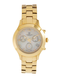 Christina Design London Analog Swiss Watch for Women with Yellow Gold Plated Stainless Steel Band, Water Resistance and Chronograph, with 1 Diamond and Mother of Pearl Dial, 302GW, Gold-White