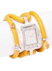 Christina Design London Assemble Collect Analog Swiss Watch for Women with Attached Italian Leather Cord with Genuine Gemstone Charms Band, Water Resistant, 143 SWBR, Yellow-White
