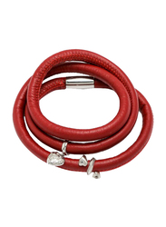 Christina Design London Leather Cord Multi Layer Bracelet for Women, with Million White Heart Drop and White Forever Love Tube, Red