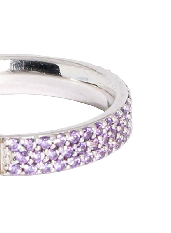 Apm Monaco 925 Sterling Silver Midi Ring for Women with Cubic Zirconia Stone, Silver/Purple, EU 44
