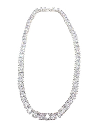 Amishi London Silver Plated Stainless Steel Studded Chain Necklace for Women, with Cubic Zirconia Stone, White