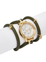 Christina Design London Assemble Collect Analog Swiss Watch for Women with Attached Italian Leather Cord with Genuine Gemstone Charms Band, Water Resistant, 305 GWBL, Olive Peridot-White