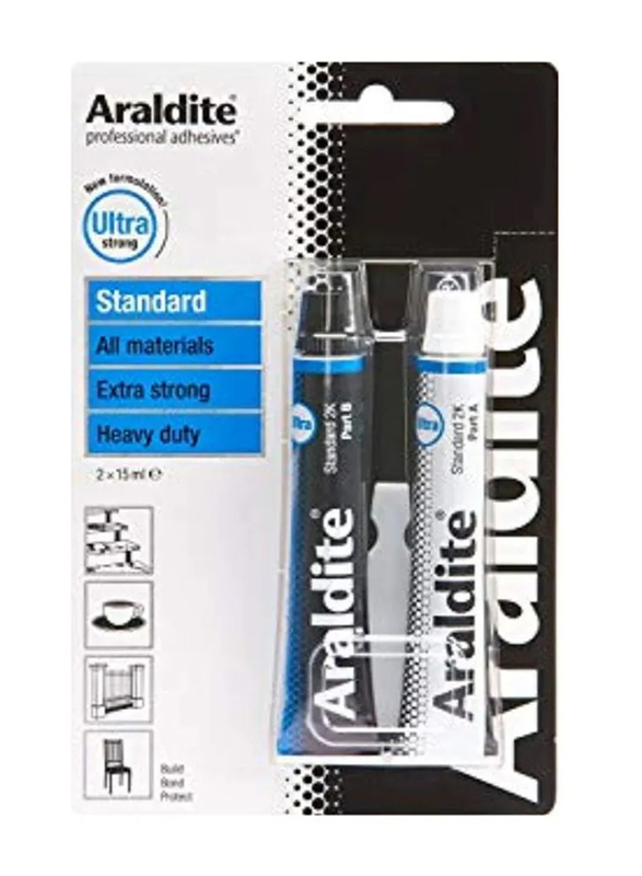

Araldite Standard Part A and Part B Epoxy Glue, 2 Pieces x 15ml, Clear