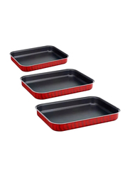 Tefal 3-Piece Rectangle Oven Dish Set, Red/Black