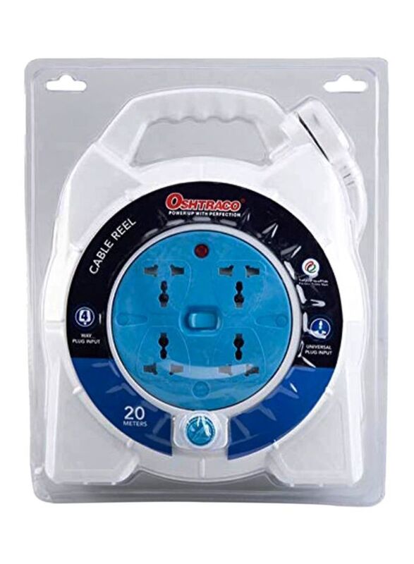 

Oshtraco 4 Socket Power Extension Cable Reel, White/Blue