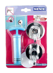 Wenko Plastic Hook With Vacuum Lock Set, 2 Pieces, Silver/Blue