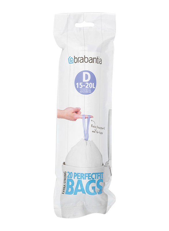 

Brabantia Code D PerfectFit Bin Liners, White, 20 Pieces