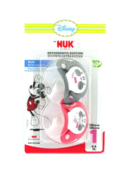 NUK Disney Mickey Mouse Soother, 0-6 Months, 2 Pieces, Multicolour