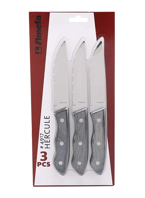 Amefa 3-Piece 12cm Steak Knives Set, Black/Silver