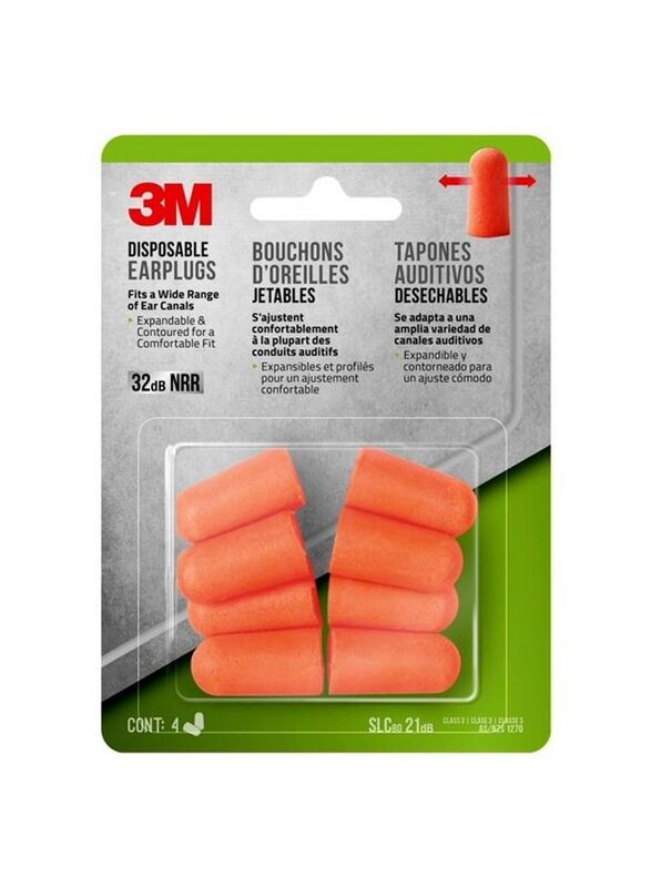 

3M Disposable Ear Plug, 4 Pair, Orange
