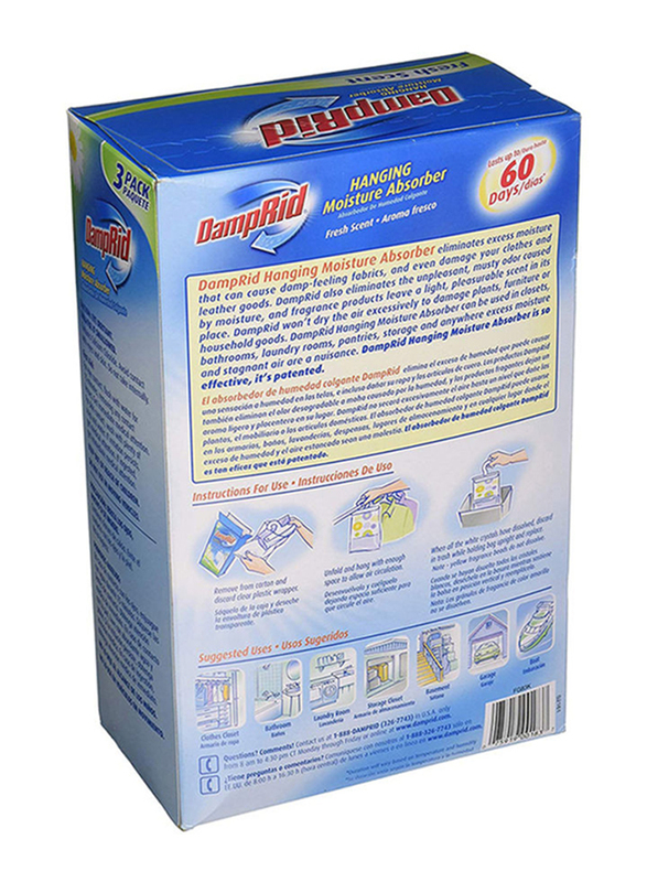 Damp Rid Hanging Moisture Absorber Set, 3 x 397g, Blue