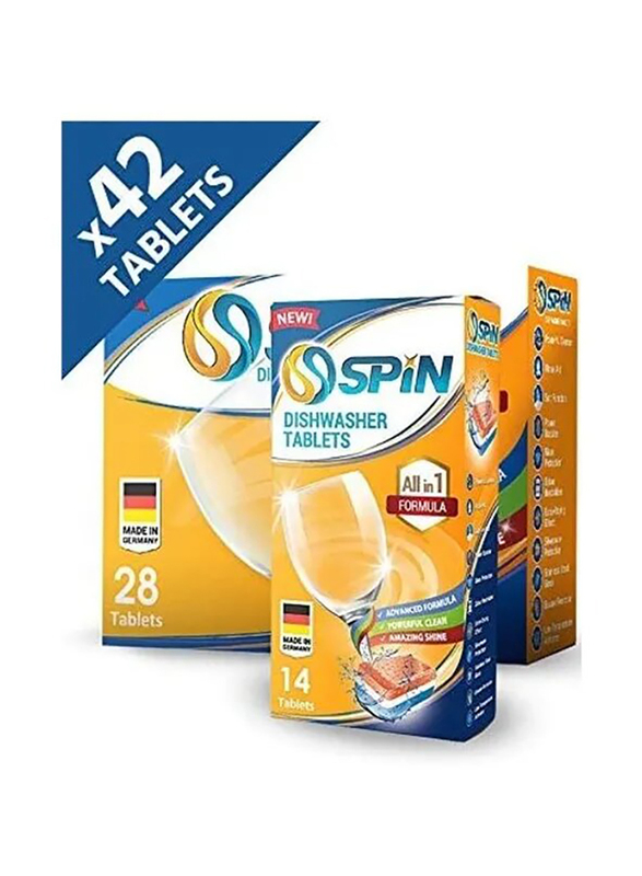 

Spin All In 1 Dishwasher Tablets, 2 Pieces, 28 + 14 Tablets