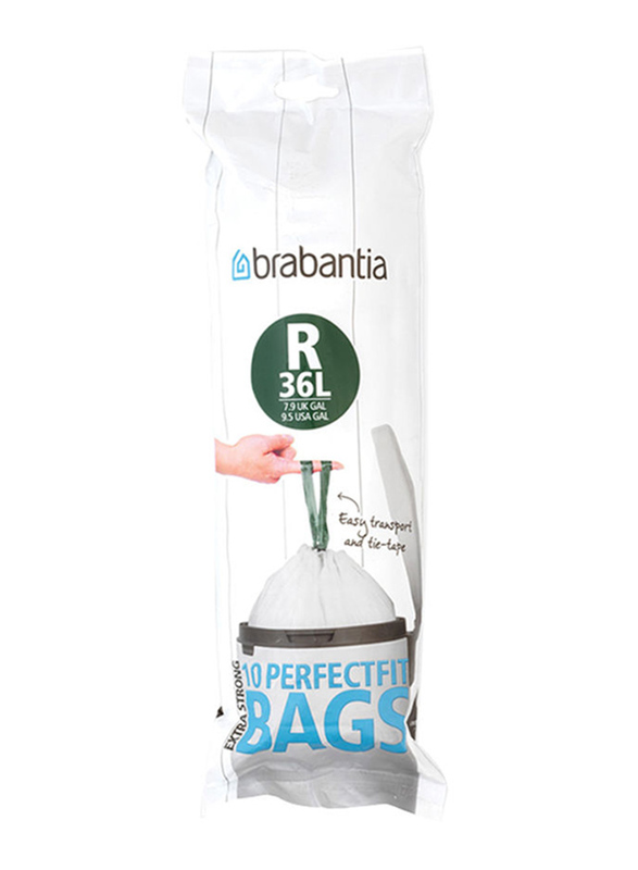 

Brabantia Code R Perfect Bin Liner, White, 10 Bags x 36 Liter