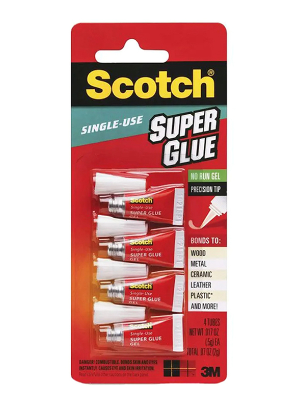 3M Scotch Single-Use Super Glue Gel, 4 Tubes x 2gm, Clear
