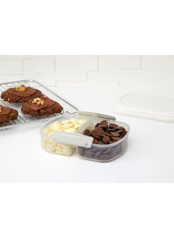 Sistema Food Storage Container with Split Compartments, 600ml, Clear/White